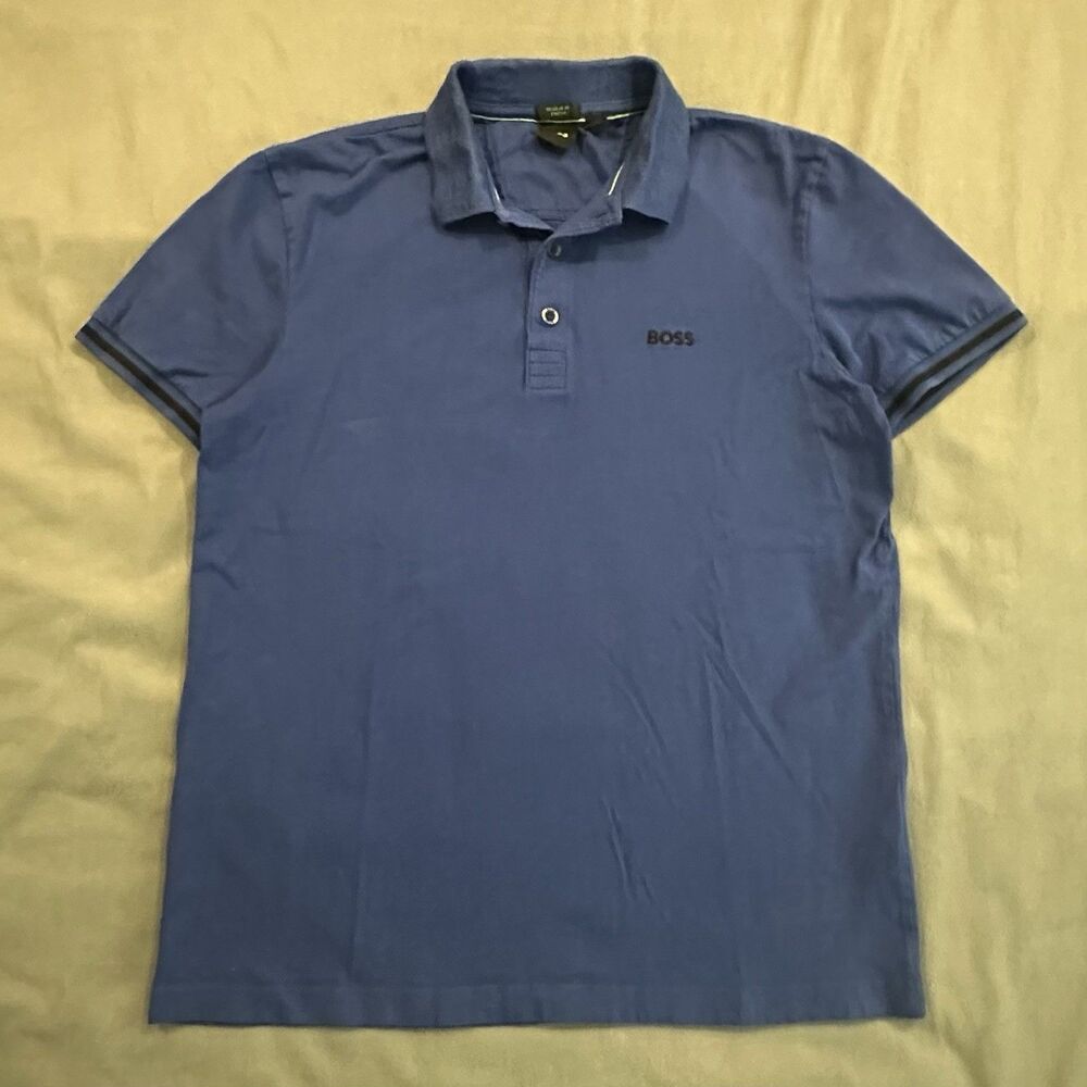 Hugo Boss Paddy 1 Polo Mens M Regular Fit Stretch Blue Pullover Knit Embroidered